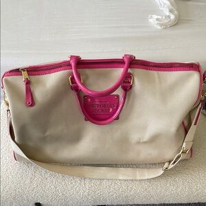 Victoria's Secret Pink and Cream Travel Bag with Detachable Strap
